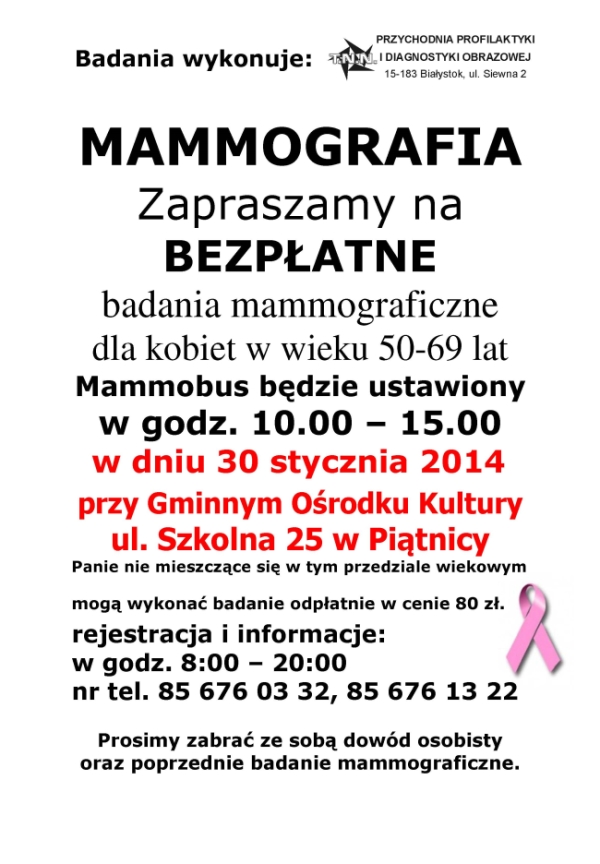 mammografia plakat 30.01.2014 przy GOK