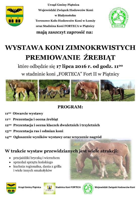 Plakat wystawa koni zimnokrwistych 17 lipca 2016 r. Fort II od godz. 11