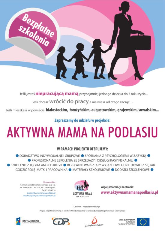 Plakat - Aktywna Mama darmowe szkolenia
