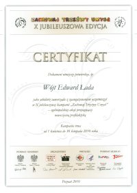 Certyfikat za udział z podziękowaniem dla Wójta Gminy